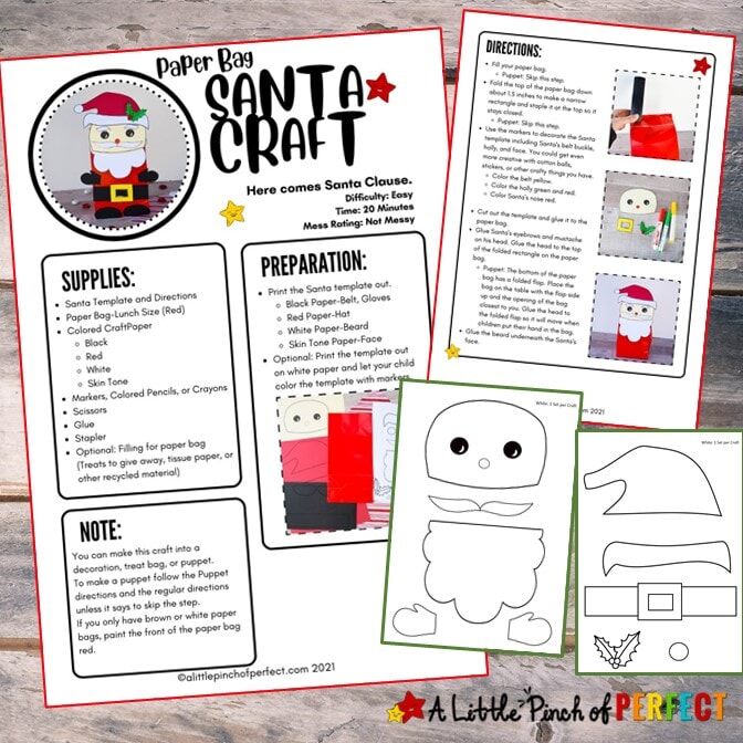 Paper Bag SANTA Kids Christmas Craft Template