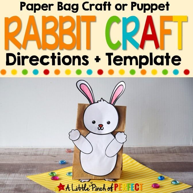 RABBIT Paper Bag Craft or Puppet Template EASTER BUNNY SPRING Activity