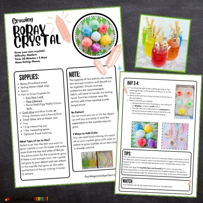 Crystal Borax Science Activity Pack Directions