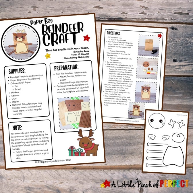 Reindeer Paper Bag Craft Template Christmas Kids Activity Directions